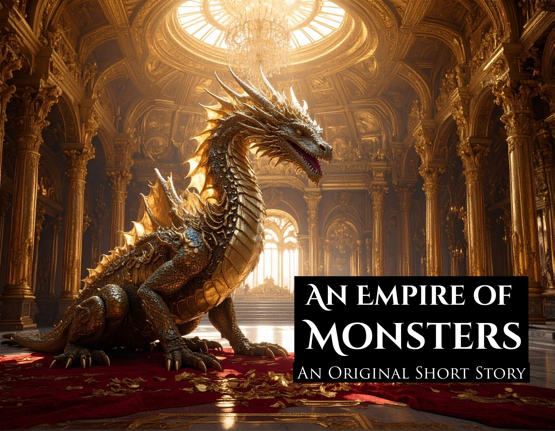 A dragon standing in a golden palace