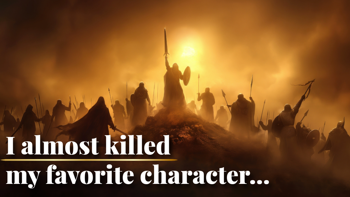 fantasy battle with a golden sun casting the warriors into silhouette